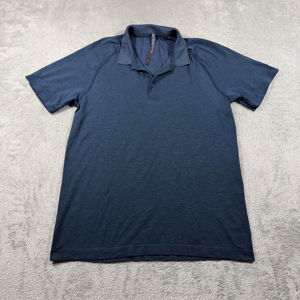 Lululemon‎ Metal Vent Tech Polo Mens Medium Blue Short Sleeve Athletic